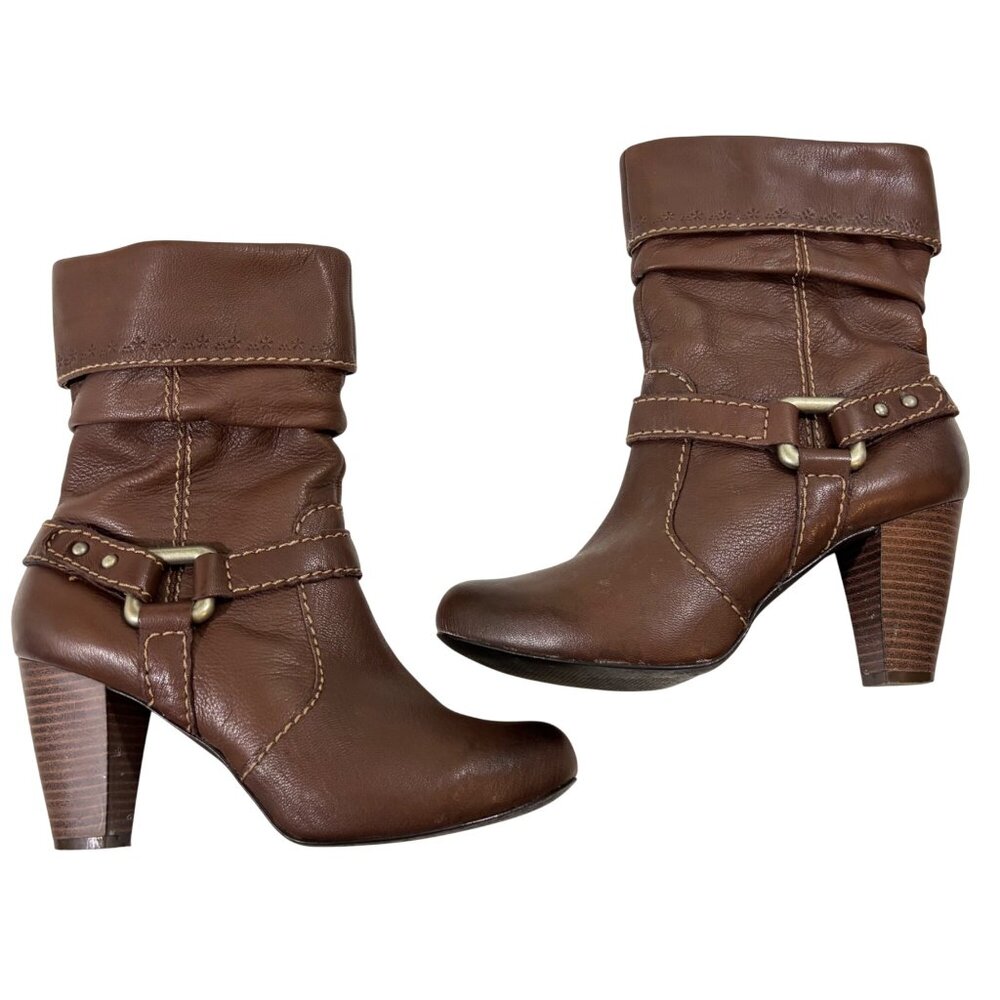 Fossil boots brown leather round toe slouchy 8.5